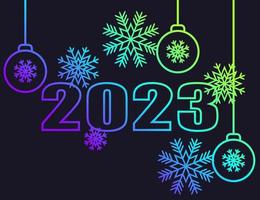 New Year 2023. Bright neon colors on a dark background. Bright colorful gradient line. Vector illustration.