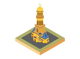 Edificio de la iglesia católica cristiana isométrica 3d. ilustración vectorial concepto de arquitectura. modelo aislado en estilo de dibujos animados planos. se puede utilizar para tarjetas de boda, juegos, diseño web. vector