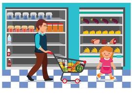 Vector illustration of shopping in minimarket with characters. Illustration Suitable for Diagrams, Infographics, And Other Graphic assets