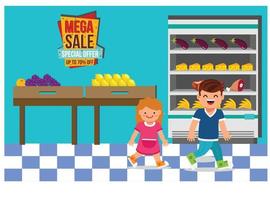 Vector illustration of shopping in minimarket with characters. Illustration Suitable for Diagrams, Infographics, And Other Graphic assets