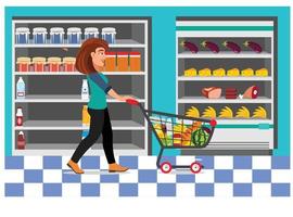 Vector illustration of shopping in minimarket with characters. Illustration Suitable for Diagrams, Infographics, And Other Graphic assets