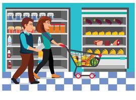 Vector illustration of shopping in minimarket with characters. Illustration Suitable for Diagrams, Infographics, And Other Graphic assets