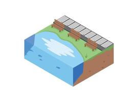 Isometric illustrations sitting on a garden chair enjoying the scenery, vector illustration