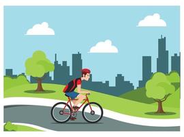 illustration of cycling in park with family, roadside in sunny day. Suitable for Diagrams, Infographics, And Other Graphic assets vector