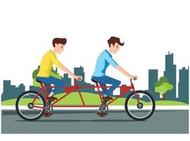 ilustración de andar en bicicleta en el parque con la familia, en la carretera en un día soleado. adecuado para diagramas, infografías y otros recursos gráficos vector