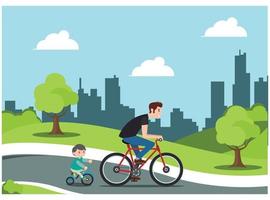 illustration of cycling in park with family, roadside in sunny day. Suitable for Diagrams, Infographics, And Other Graphic assets vector