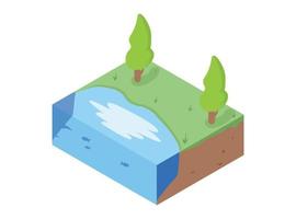 Isometric illustrations sitting on a garden chair enjoying the scenery, vector illustration