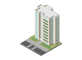 Vector isometric icon or infographic elements of city apartment buildings with roads and cars for city map creation. Illustration Suitable for Diagrams, Infographics, And Other Graphic assets