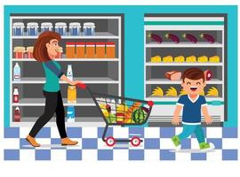 Vector illustration of shopping in minimarket with characters. Illustration Suitable for Diagrams, Infographics, And Other Graphic assets