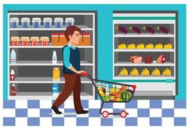 Vector illustration of shopping in minimarket with characters. Illustration Suitable for Diagrams, Infographics, And Other Graphic assets