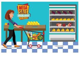 Vector illustration of shopping in minimarket with characters. Illustration Suitable for Diagrams, Infographics, And Other Graphic assets