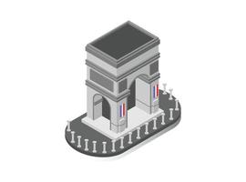 ilustración isométrica de lugares famosos en parís francia monumentos arc de triomphe de letoile vector