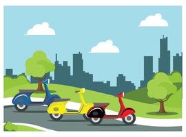 illustration of cycling in park with family, roadside in sunny day. Suitable for Diagrams, Infographics, And Other Graphic assets vector