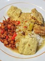 Photo of a plate of homemade food, rice with side dishes of smoked fish, tofu and tempeh
