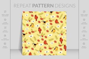 Seamless pattern with colorful bird, leaf and beautiful flower vector