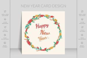 Flat happy new year floral frame background vector