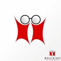 simple y único dos personas felices con gafas cabeza forma imagen gráfico icono logotipo diseño abstracto concepto vector stock. se puede utilizar como símbolo relacionado con la salud activa o ocular