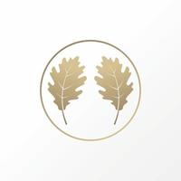 Simple and unique single two oak leaves accessories ornament inside circle image graphic icon logo design abstract concept vector stock. Can be used as symbol related to botany or wedding