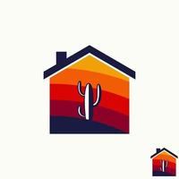 Simple and unique cactus desert on middle house home like paint wall image graphic icon logo design abstract concept vector stock. Can be used as symbol related to botany or property