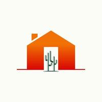 cactus simple y único en la casa delantera casa y puerta imagen icono gráfico diseño de logotipo concepto abstracto vector stock. se puede utilizar como símbolo relacionado con la botánica o la propiedad