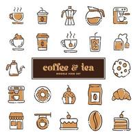 Coffee and tea doodle icons. Cafe shop hand drawn illustrations. vector