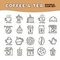 Coffee and tea doodle icons. Cafe shop hand drawn illustrations. vector