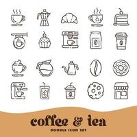 Coffee and tea doodle icons. Cafe shop hand drawn illustrations. vector