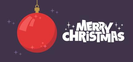 Merry Christmas horizontal banner. Flat design christmas ball. for greeting card or advertising in horizontal design with copy space. vector