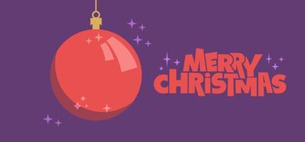 Merry Christmas horizontal banner. Flat design christmas ball. for greeting card or advertising in horizontal design with copy space. vector