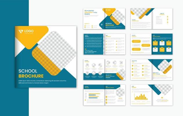 School admission square 16 pages brochure design template, education brochure prospectus design
