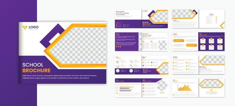 School admission landscape 16 pages brochure design template, education brochure prospectus design