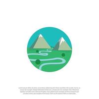 simple and flat Landscape logo with mountain tree and river in rounded frame design can be for illustration or logo vector design logo template