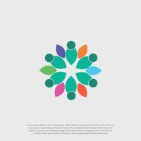 concepto de unidad y cooperación de empresario de trabajo en equipo floral creado con elementos geométricos simples como un equipo de personas. icono vectorial o logotipo. equipo de ensueño de amistad, diseño colorido de la tripulación unida. vector