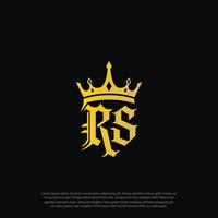 lux feel, luxury, rich and gold initial RS letter with king crown style logo template design vector