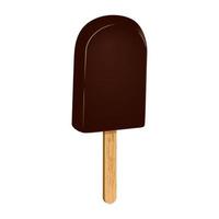 helado en glaseado de chocolate en un palo de madera. helado de paletas de chocolate. alimentos dulces de productos congelados. cartel de comida 3d realista. ilustración vectorial vector