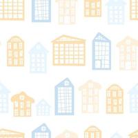 Lovely Scandinavian style childrens houses in soft pastel colors. Vector illustration, seamless pattern for nursery, wallpaper, printing on fabric, wrapping, background