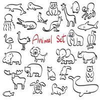 animal set illustration vector hand drawn isolated on white background line art.