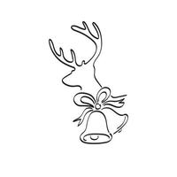 ciervos de arte lineal y campana para la decoración de navidad ilustración vector dibujado a mano aislado sobre fondo blanco