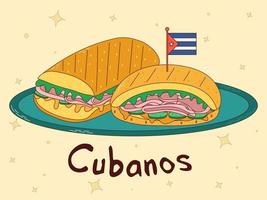 Cuban food. Cubanos. Traditional Cuban dish. Vector illustration