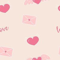 seamless pattern, heart with wings, love, envelope, valentine's day, romantic vector