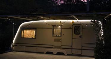 Caravan trailer with balcony in front photo