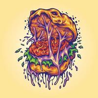 Scary delicious burger melting illustration vector