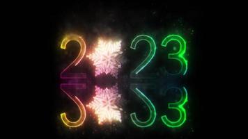 2023 Happy new year laser neon text with snowflakes video
