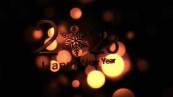 2023 Frohes neues Jahr Goldtext mit goldenem Bokeh