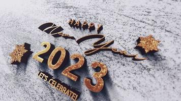 3d animatie 2023 gelukkig nieuw jaar papier hout tekst video