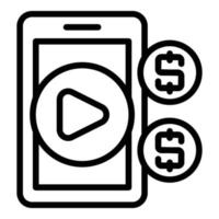 vector de contorno de icono de dinero de datos de smartphone. ganancia de video