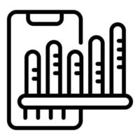 vector de contorno de icono de investigación de datos de smartphone. gráfico de mercado