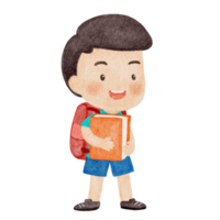 watercolor boy holding book to school png