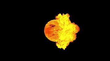 Slow explosion of a fiery orange sphere on a black background video