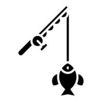 Reeling in Fish Glyph Icon vector